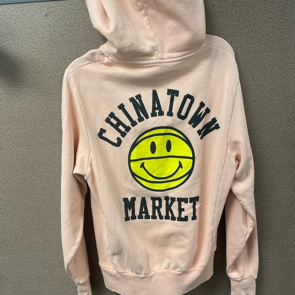 Men Peach Hoodie with Smiley Face Graphic - Picture 1 of 9